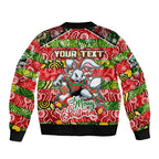 Custom Rabbitohs Rugby Merry Christmas Sleeve Zip Bomber Jacket Indigenous Australian Art