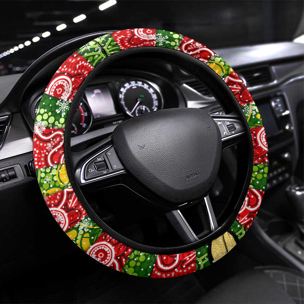 Rabbitohs Rugby Merry Christmas Steering Wheel Cover Indigenous Australian Art