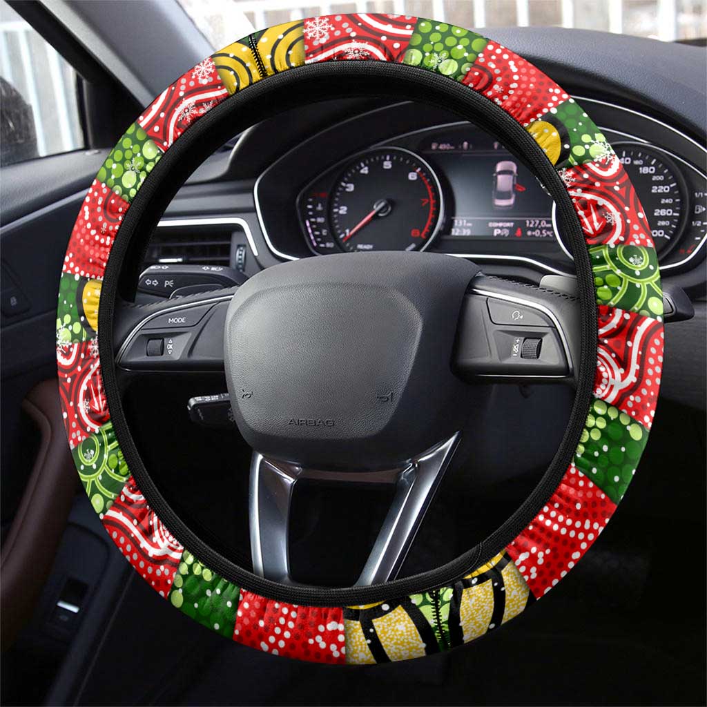 Rabbitohs Rugby Merry Christmas Steering Wheel Cover Indigenous Australian Art