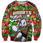 Custom Rabbitohs Rugby Merry Christmas Sweatshirt Indigenous Australian Art