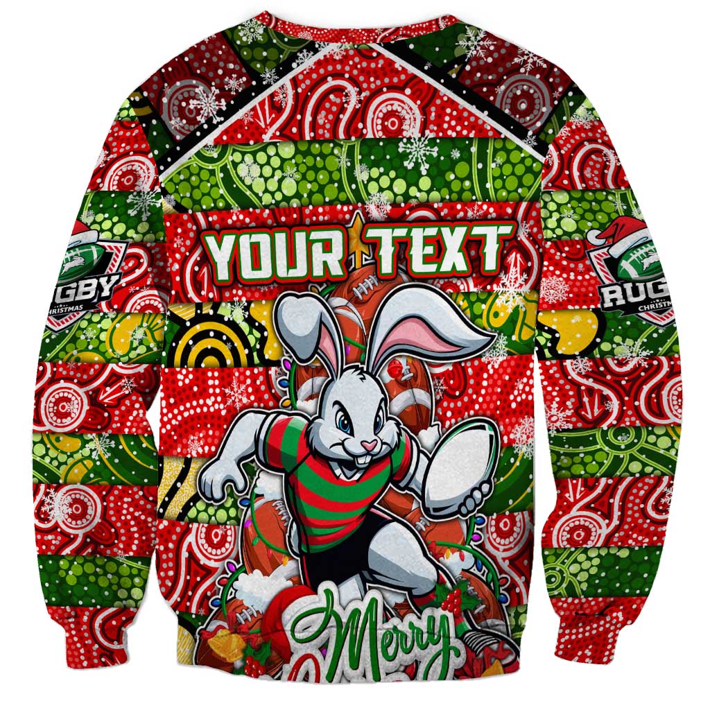 Custom Rabbitohs Rugby Merry Christmas Sweatshirt Indigenous Australian Art