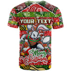 Custom Rabbitohs Rugby Merry Christmas T Shirt Indigenous Australian Art