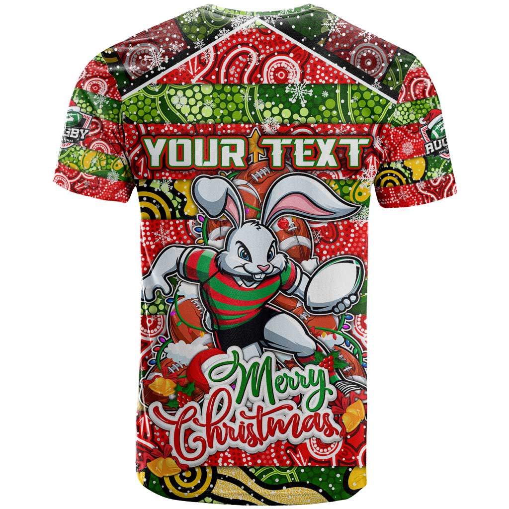 Custom Rabbitohs Rugby Merry Christmas T Shirt Indigenous Australian Art