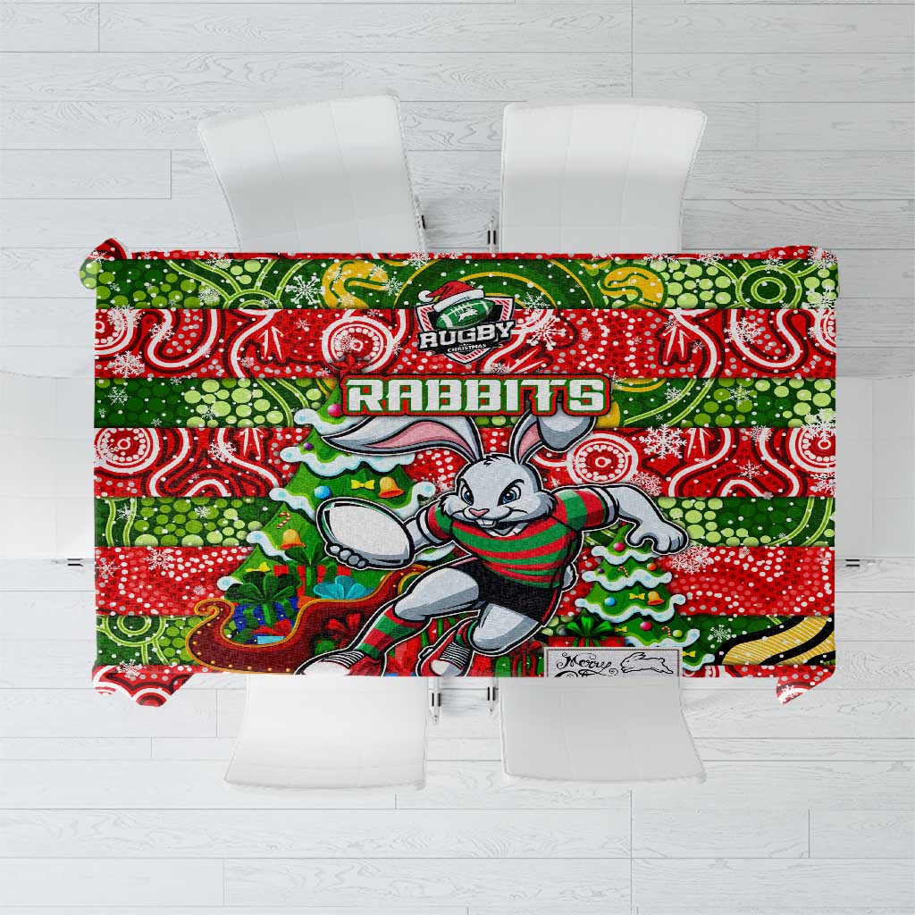 Rabbitohs Rugby Merry Christmas Tablecloth Indigenous Australian Art