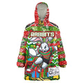 Custom Rabbitohs Rugby Merry Christmas Wearable Blanket Hoodie Indigenous Australian Art