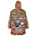 Custom Rabbitohs Rugby Merry Christmas Wearable Blanket Hoodie Indigenous Australian Art