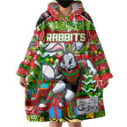 Custom Rabbitohs Rugby Merry Christmas Wearable Blanket Hoodie Indigenous Australian Art