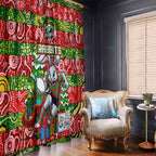 Rabbitohs Rugby Merry Christmas Window Curtain Indigenous Australian Art