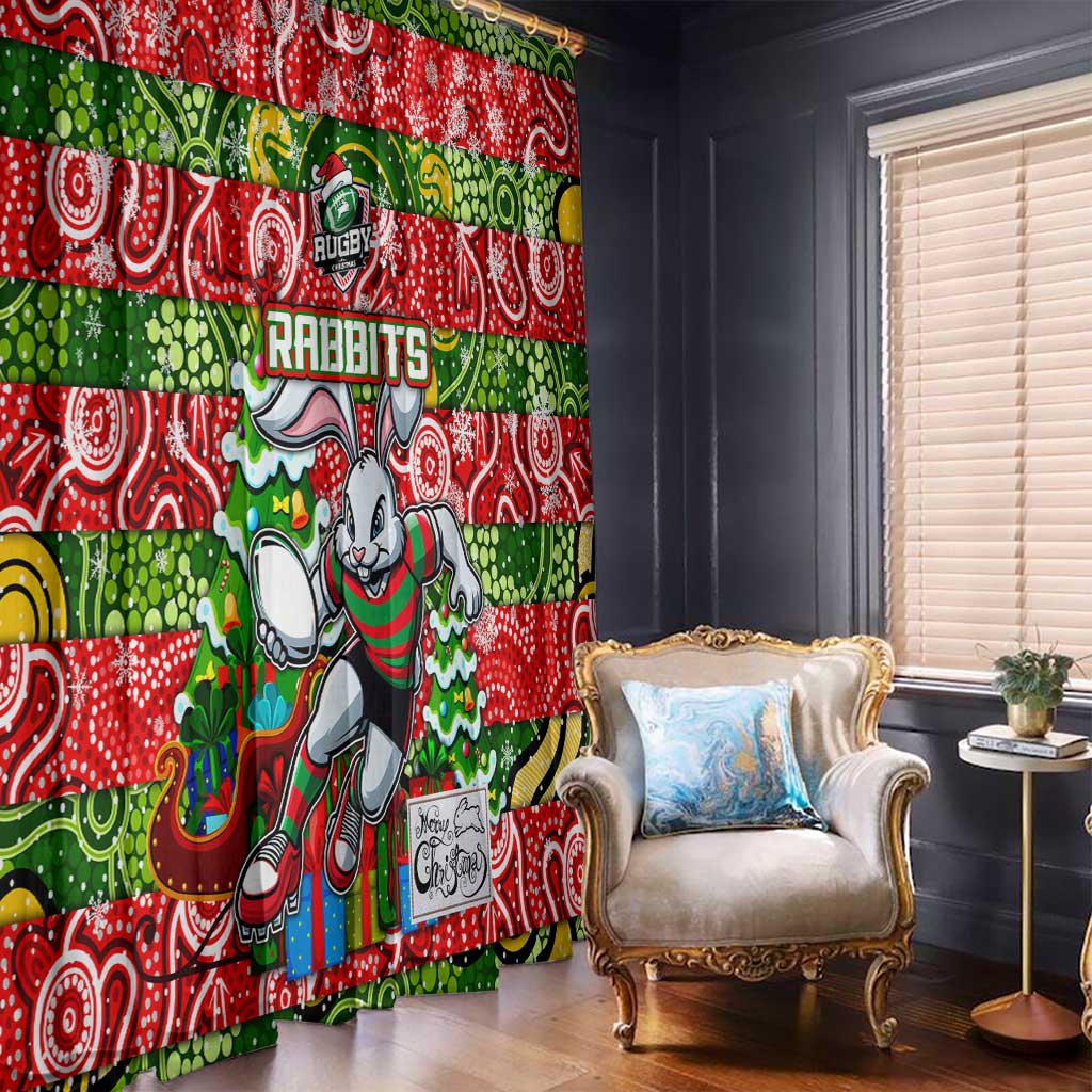 Rabbitohs Rugby Merry Christmas Window Curtain Indigenous Australian Art