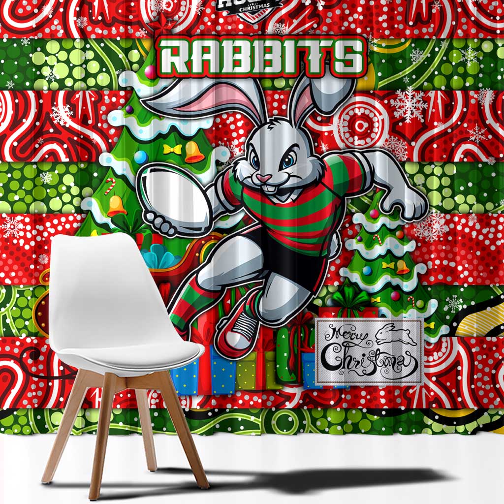 Rabbitohs Rugby Merry Christmas Window Curtain Indigenous Australian Art