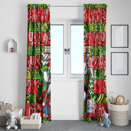Rabbitohs Rugby Merry Christmas Window Curtain Indigenous Australian Art