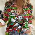 Custom Rabbitohs Rugby Merry Christmas Women Casual Shirt Indigenous Australian Art