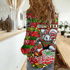 Custom Rabbitohs Rugby Merry Christmas Women Casual Shirt Indigenous Australian Art