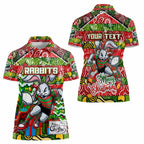 Custom Rabbitohs Rugby Merry Christmas Women Polo Shirt Indigenous Australian Art