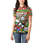Custom Rabbitohs Rugby Merry Christmas Women Polo Shirt Indigenous Australian Art