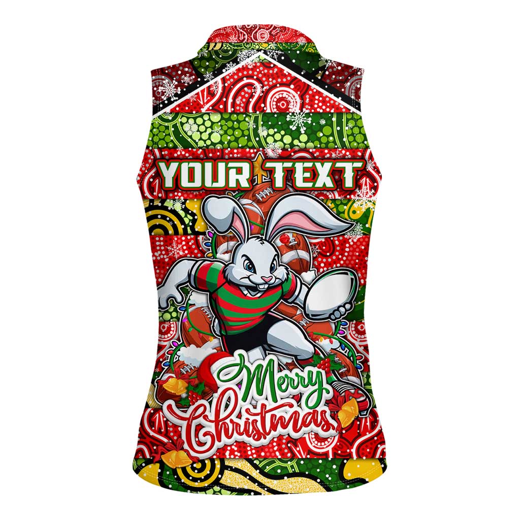 Custom Rabbitohs Rugby Merry Christmas Women Sleeveless Polo Shirt Indigenous Australian Art