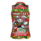 Custom Rabbitohs Rugby Merry Christmas Women Sleeveless Polo Shirt Indigenous Australian Art