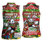 Custom Rabbitohs Rugby Merry Christmas Women Sleeveless Polo Shirt Indigenous Australian Art