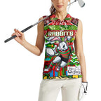 Custom Rabbitohs Rugby Merry Christmas Women Sleeveless Polo Shirt Indigenous Australian Art