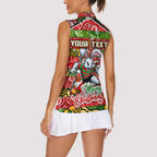 Custom Rabbitohs Rugby Merry Christmas Women Sleeveless Polo Shirt Indigenous Australian Art