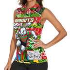 Custom Rabbitohs Rugby Merry Christmas Women Sleeveless Polo Shirt Indigenous Australian Art