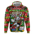 Custom Rabbitohs Rugby Merry Christmas Zip Hoodie Indigenous Australian Art