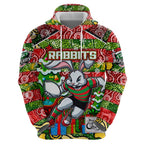 Custom Rabbitohs Rugby Merry Christmas Zip Hoodie Indigenous Australian Art