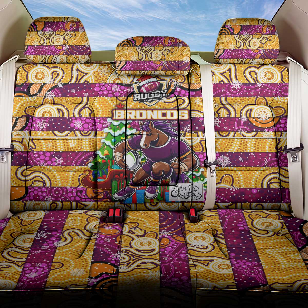 Broncos Rugby Merry Christmas Back Car Seat Cover Indigenous Australian Art