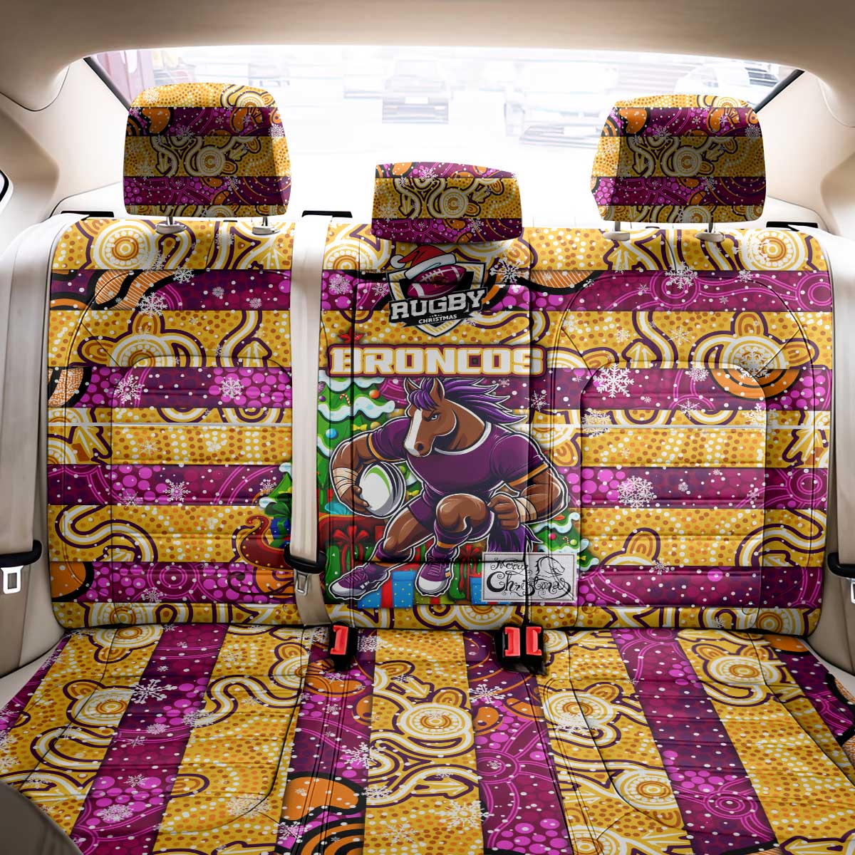 Broncos Rugby Merry Christmas Back Car Seat Cover Indigenous Australian Art
