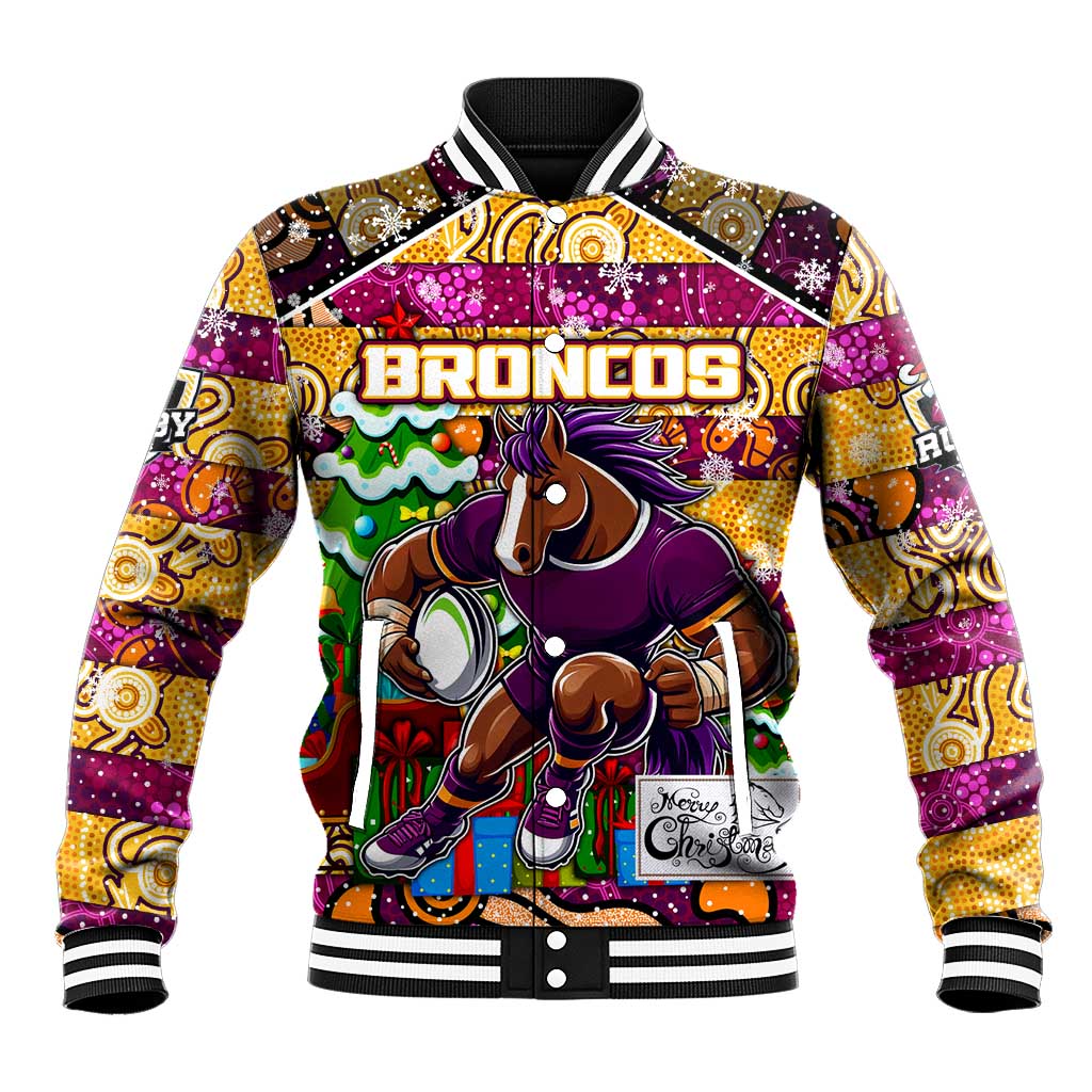 Custom Broncos Rugby Merry Christmas Baseball Jacket Indigenous Australian Art