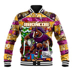 Custom Broncos Rugby Merry Christmas Baseball Jacket Indigenous Australian Art