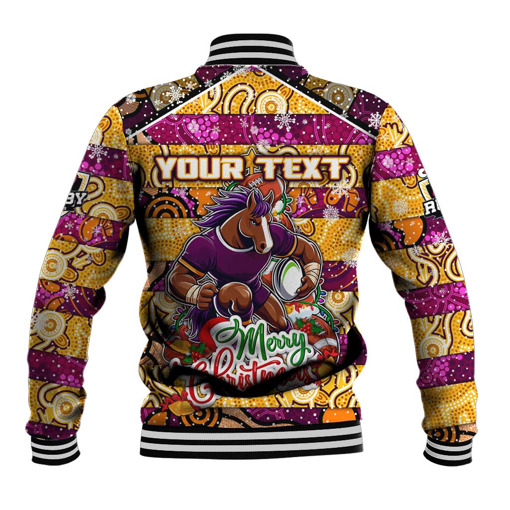 Custom Broncos Rugby Merry Christmas Baseball Jacket Indigenous Australian Art