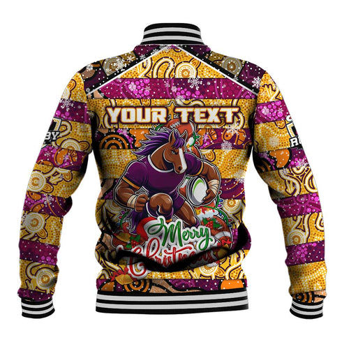 Custom Broncos Rugby Merry Christmas Baseball Jacket Indigenous Australian Art