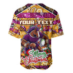 Custom Broncos Rugby Merry Christmas Baseball Jersey Indigenous Australian Art