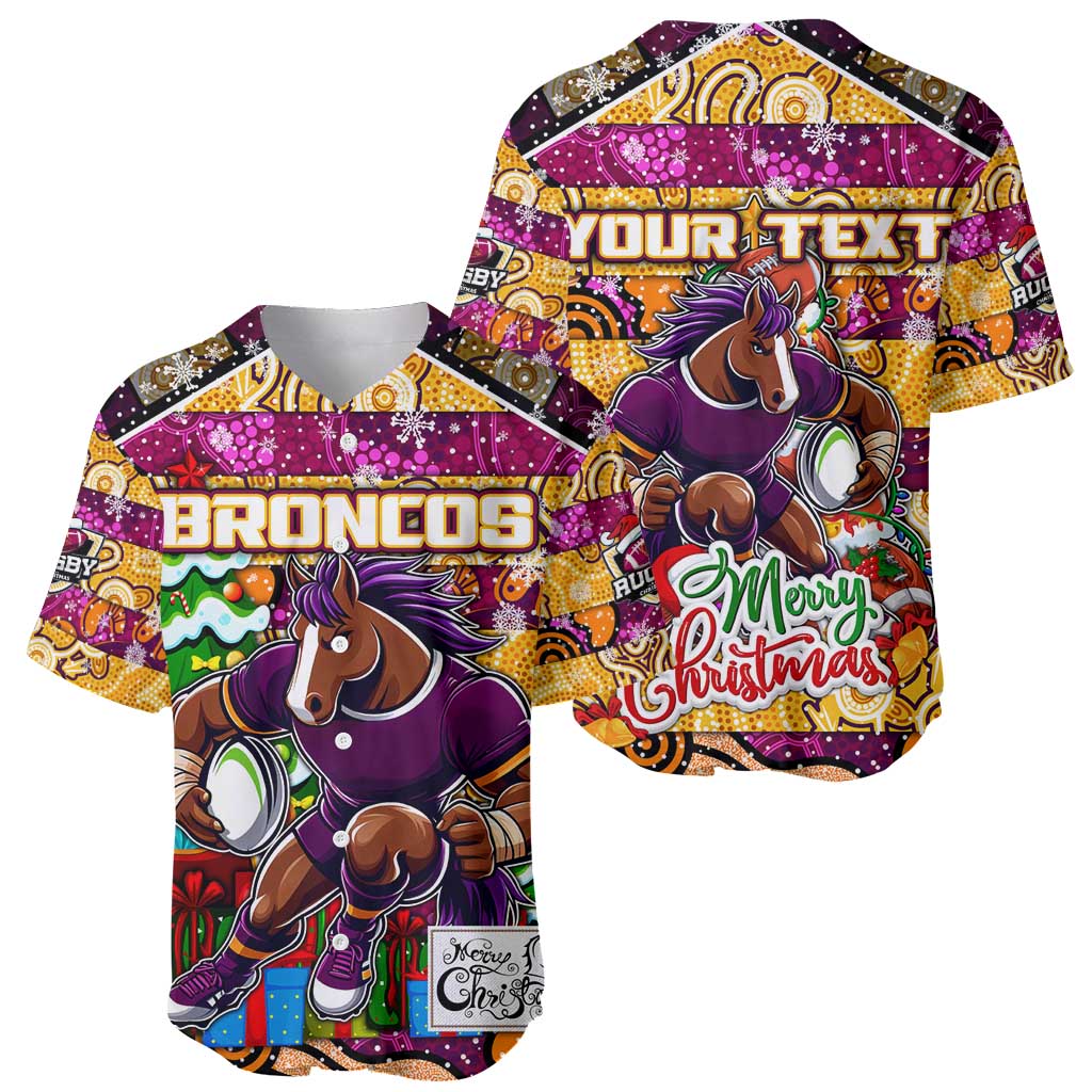 Custom Broncos Rugby Merry Christmas Baseball Jersey Indigenous Australian Art