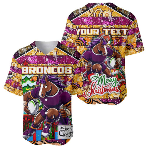 Custom Broncos Rugby Merry Christmas Baseball Jersey Indigenous Australian Art