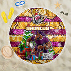 Broncos Rugby Merry Christmas Beach Blanket Indigenous Australian Art