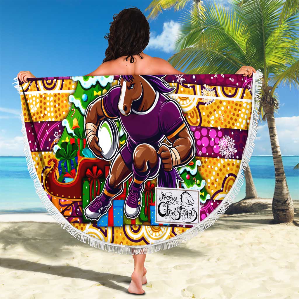Broncos Rugby Merry Christmas Beach Blanket Indigenous Australian Art