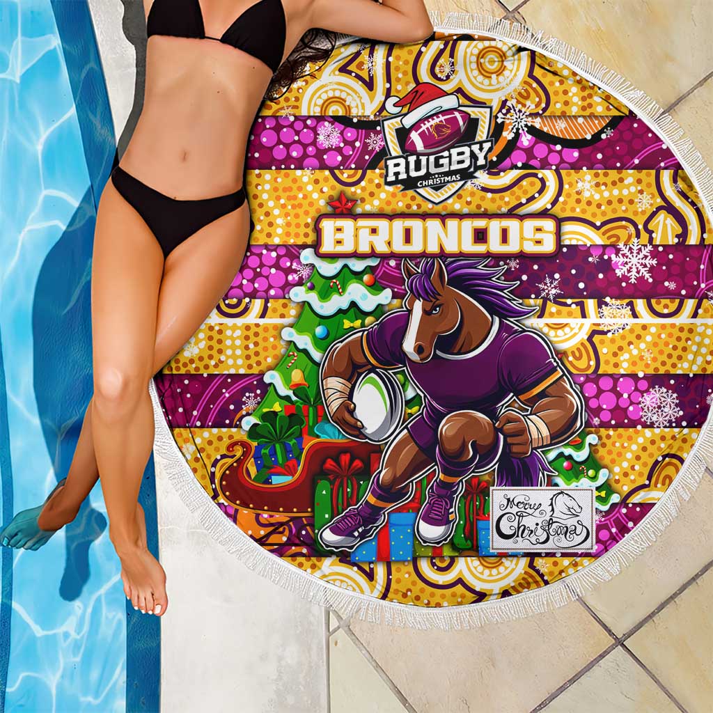 Broncos Rugby Merry Christmas Beach Blanket Indigenous Australian Art