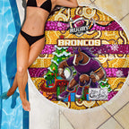 Broncos Rugby Merry Christmas Beach Blanket Indigenous Australian Art