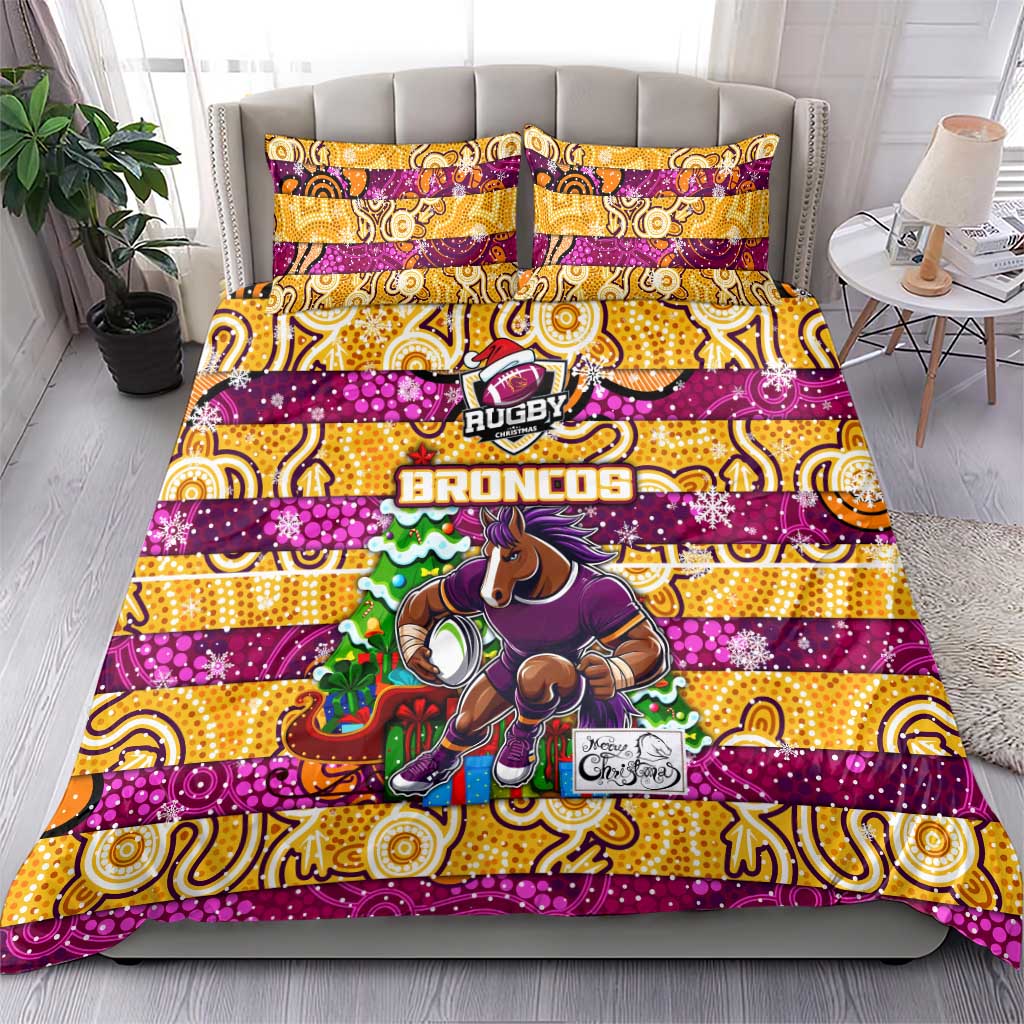 Broncos Rugby Merry Christmas Bedding Set Indigenous Australian Art