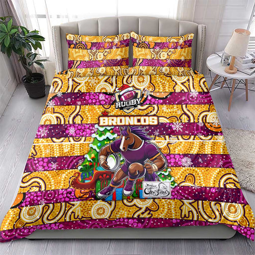 Broncos Rugby Merry Christmas Bedding Set Indigenous Australian Art