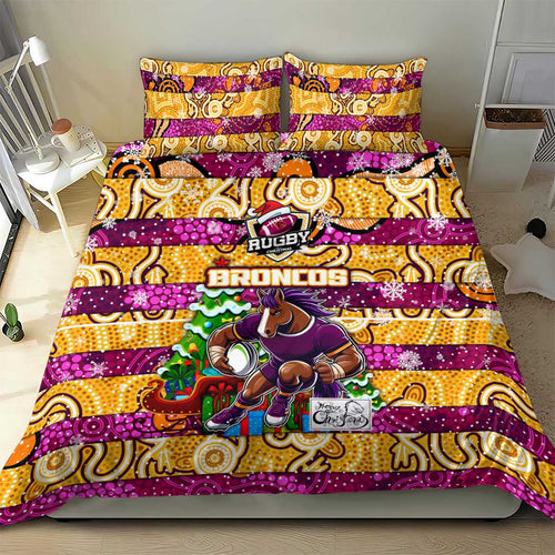 Broncos Rugby Merry Christmas Bedding Set Indigenous Australian Art