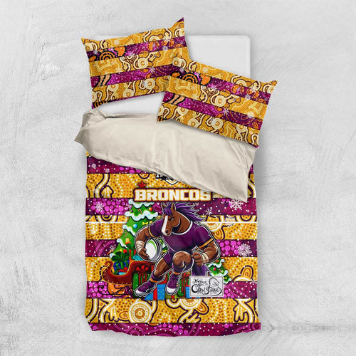 Broncos Rugby Merry Christmas Bedding Set Indigenous Australian Art