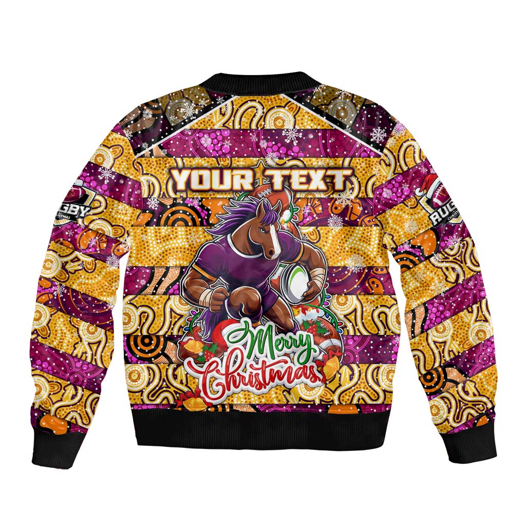 Custom Broncos Rugby Merry Christmas Bomber Jacket Indigenous Australian Art