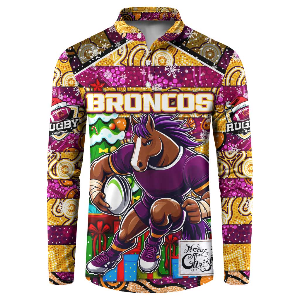 Custom Broncos Rugby Merry Christmas Button Sweatshirt Indigenous Australian Art