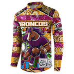 Custom Broncos Rugby Merry Christmas Button Sweatshirt Indigenous Australian Art