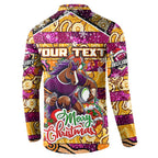Custom Broncos Rugby Merry Christmas Button Sweatshirt Indigenous Australian Art