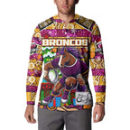 Custom Broncos Rugby Merry Christmas Button Sweatshirt Indigenous Australian Art