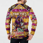 Custom Broncos Rugby Merry Christmas Button Sweatshirt Indigenous Australian Art